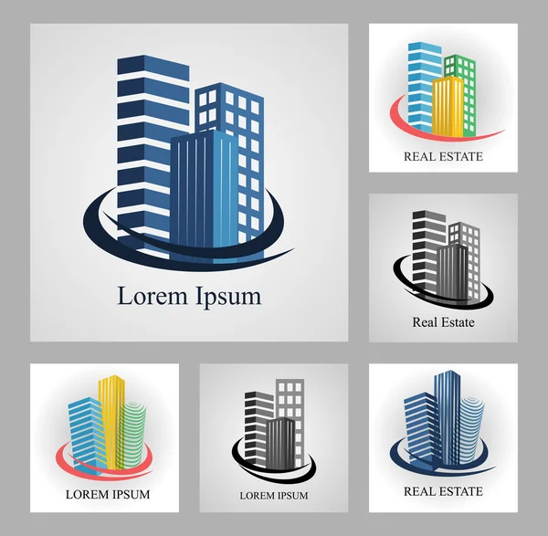 Conjunto de coloridos emblemas y logotipos inmobiliarios . — Archivo Imágenes Vectoriales