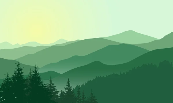 Montañas verdes por la mañana . — Vector de stock