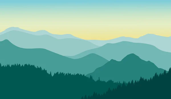 Maravilloso amanecer en las montañas de verano — Vector de stock