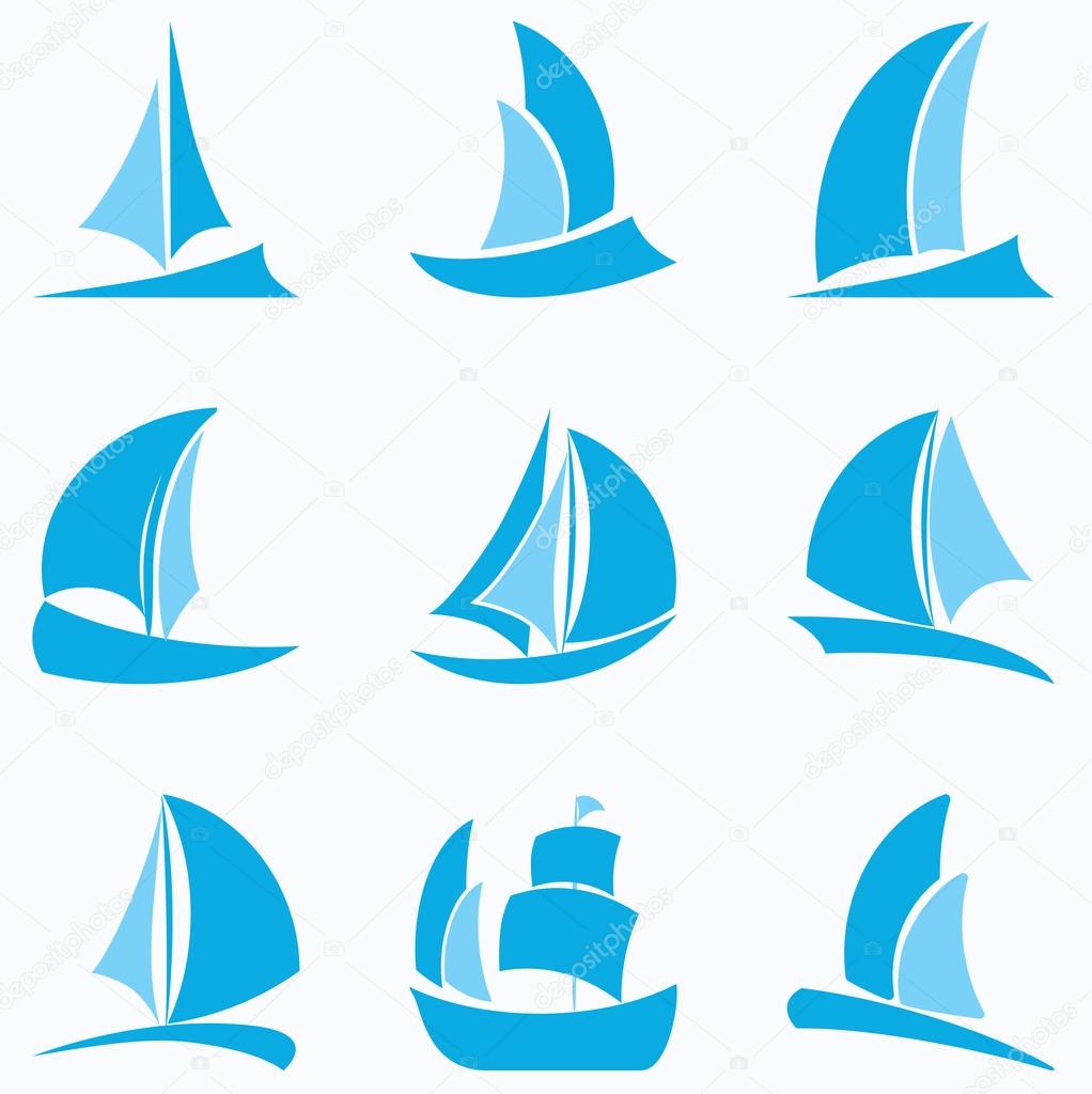 Vector collection of sailboat icons. Can be used for elements of emblems and logo design.
