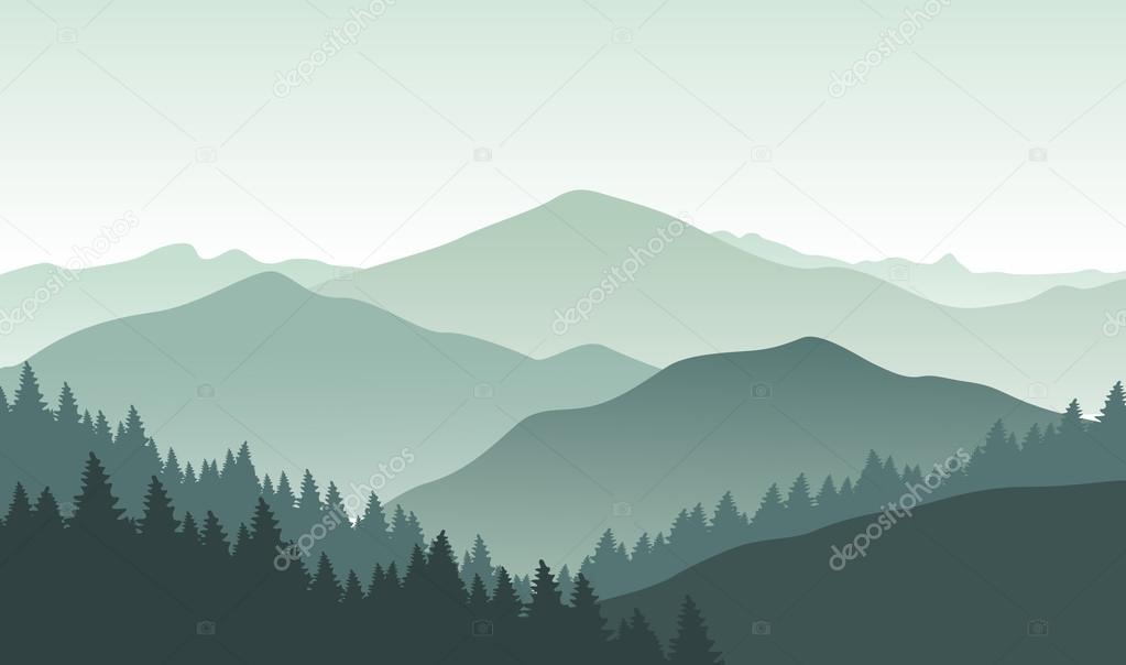 Grey foggy mountain landscape.