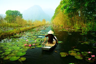 Yen stream on the way to Huong pagoda in autumn, Hanoi, Vietnam. Vietnam landscapes. clipart