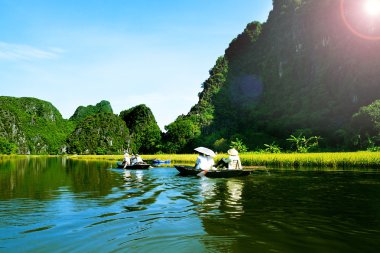 Tourist boat most popular place in Vietnam. clipart