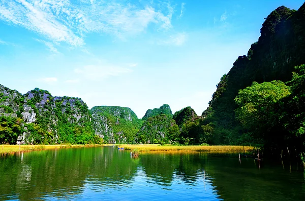 Landscape in Van Long natural reserve in Ninh Binh, Vietnam. Vietnam landscapes.