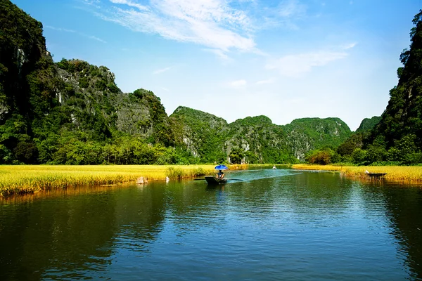 Landscape in Van Long natural reserve in Ninh Binh, Vietnam. Vietnam landscapes. — Zdjęcie stockowe