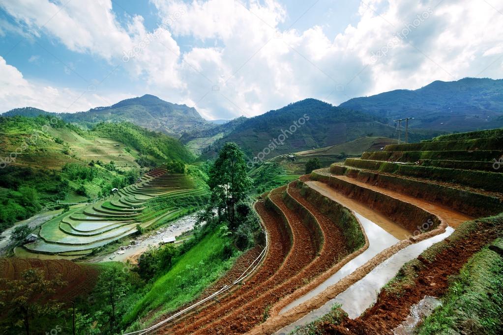 Rice fields and water on terraced of Mu Cang Chai, YenBai, Vietnam. Vietnam landscapes.
