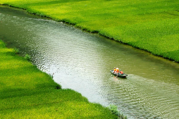 Reisfeld und Fluss, Ninhbinh, vietnamesische Landschaften — Stockfoto