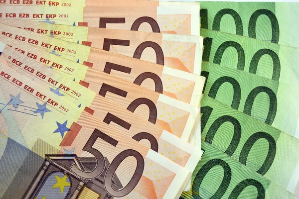 Různé zblízka Euro bankovky a měny — Stock fotografie