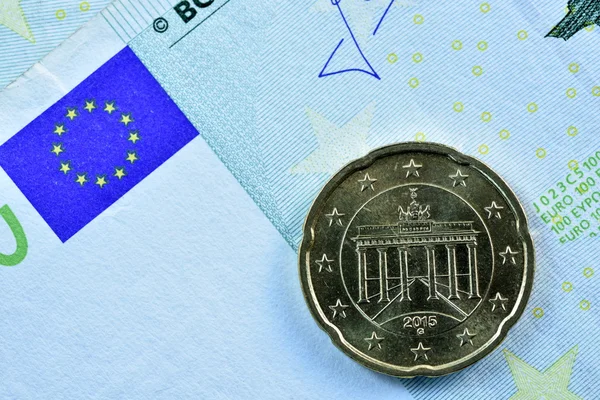 Diferente Primer plano EURO Billete de banco y moneda — Foto de Stock