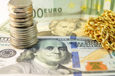 Yakın çeşitli para birimi banknot ve madeni paraların, farklı ülkelerden