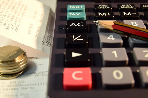 Eye Glasses, pen and pencil over the Formula with calculator — Stock Photo, Image