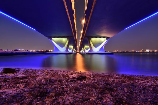 Garhoud Bridge from base at night with long exposure, Dubai, UAE — Stock Photo, Image