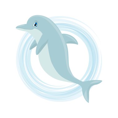 Cute cartoon dolphin. Vector illustration suitable for invitatio
