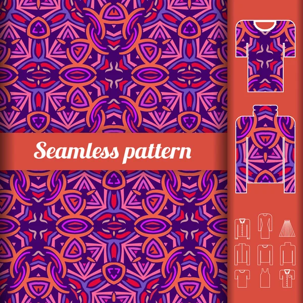 African style seamless pattern with examples of usage. Repeating — Stok Vektör