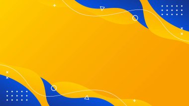 Abstract yellow and blue fluid wave background with geometric shapes. Modern dynamic wallpaper. Template banner background for sales, business, ads, events, web, pages, and more