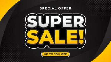 % 30 'a varan indirimli siyah ve sarı arka plan şablonu, satış promosyonu, pazarlama reklamları, e-ticaret, etkinlikler, sosyal medya, web ve sayfalar için modern şablon tasarımı