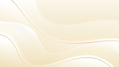 Altın çizgileri olan soyut bej renkli lüks dalga arka planı. Güzellik ürünleri, şablonlar, afişler, satışlar, ödüller, etkinlikler, web siteleri, sayfalar ve daha fazlası için zarif krem gradyan tasarımı