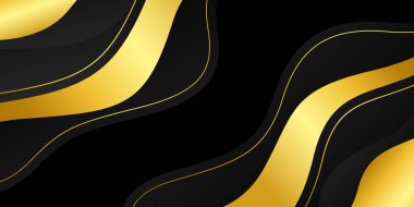 Soyut çizgileri olan zarif siyah ve altın rengi bir arka plan. Modern dinamik duvar kağıdı. Dijital pankartlar, şablonlar, etkinlikler, ödüller, davetiyeler, web ve sayfalar için uygundur