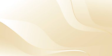 Altın çizgileri olan soyut bej renkli lüks dalga arka planı. Güzellik ürünleri, şablonlar, afişler, satışlar, ödüller, etkinlikler, web siteleri, sayfalar ve daha fazlası için zarif krem gradyan tasarımı