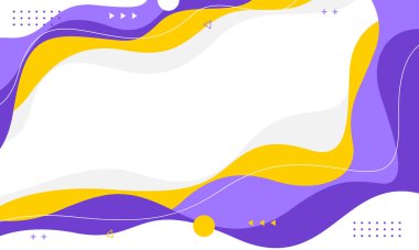 Purple, yellow, and white fluid wave background with geometric shapes. Abstract colorful wallpaper. Suitable for business templates, sale banners, presentations, web, and pages