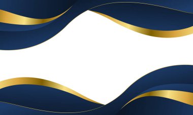 Seçkin Donanma Mavi ve Altın Soyut Dalga Arkaplanı. Modern lüks tasarım. Davetler, ödüller, şablonlar, afişler, kapaklar, posterler, kartlar, web siteleri ve sayfalar için uygundur