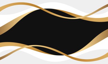 Siyah arka planda gösterişli beyaz ve altın dalga şekilleri, soyut lüks duvar kağıtları