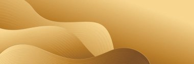 Dalgalı şekilleri ve çizgileri olan soyut altın renkli afiş. Zarif metalik doku. İş şablonları, afişler, kapaklar, etkinlikler, ödüller, web, başlıklar ve daha fazlası için uygundur