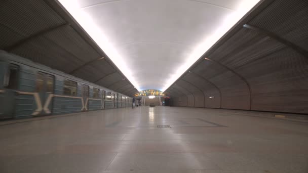 Zwei Züge kommen an der Metrostation an — Stockvideo