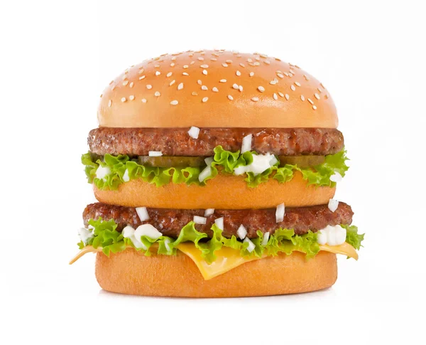 Cheeseburger duplo isolado no branco — Fotografia de Stock