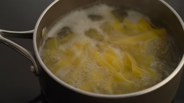 電気コンロに鍋に沸騰パスタ — ストック動画
