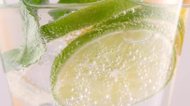 Soğuk, ferahlatıcı limonata ya da buzlu ve taze nane yapraklı mojito alkollü kokteyl. Köpüklü limonlu soda, limonlu limonata, limonlu meşrubat ya da meşrubat.