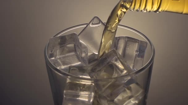 Verter whisky escocés sobre hielo, cerrar — Vídeos de Stock