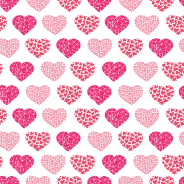 Sevgililer Günü 'nde güzel pembe kalp şekilleri çizilmiş. Aşk sembolü. Renkli romantik karalama çizimi tebrik kartı, davetiye, duvar kağıdı, ambalaj kağıdı, kumaş