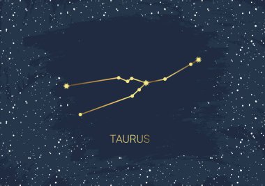 El yapımı altın Taurus, yıldız, fırça. Takımyıldız gökyüzü. Zodiac burç sembolü, yıldız astrolojisi, astroloji işareti, ikon. Sihirli uzay galaksisi, vektör çizimi çizimi