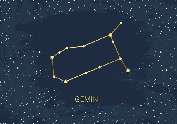 Carta Dibujada Mano Oro Géminis Estrella Pincel Constelación Del Espacio — Vector de stock