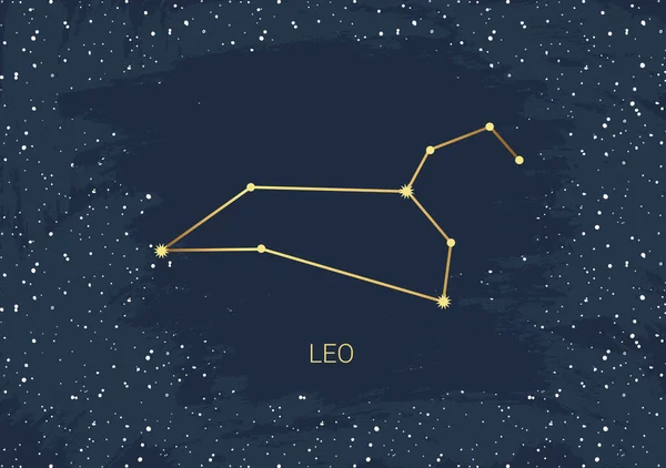 Carta Dibujada Mano Oro Leo Estrella Pincel Constelación Del Espacio — Vector de stock