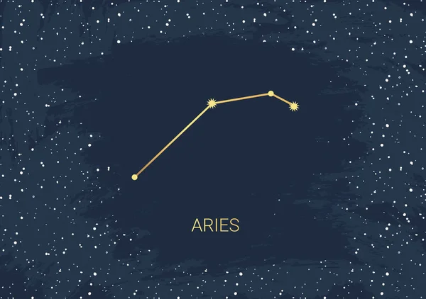 Carta Oro Dibujada Mano Aries Estrella Pincel Constelación Del Espacio — Vector de stock