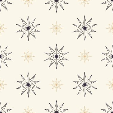 Dekoratif yıldızların el çizimi kusursuz deseni. Soyut gök vektörü. Noel yıldızı ikonu. Tebrik kartı, davetiye, duvar kağıdı, ambalaj kağıdı, kumaş için süsleme çizimi