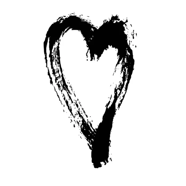 Corazón Dibujado Mano Cepillo Negro Forma Corazón Gotas Pinceladas Pintura — Archivo Imágenes Vectoriales