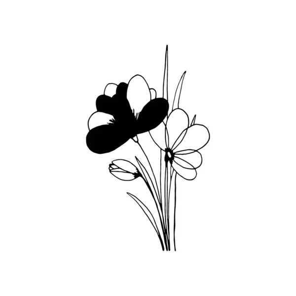 Χειροποίητο Λουλούδι Που Απομονώνεται Λευκό Φόντο Διακοσμητική Απεικόνιση Σκίτσα Διάνυσμα — Διανυσματικό Αρχείο