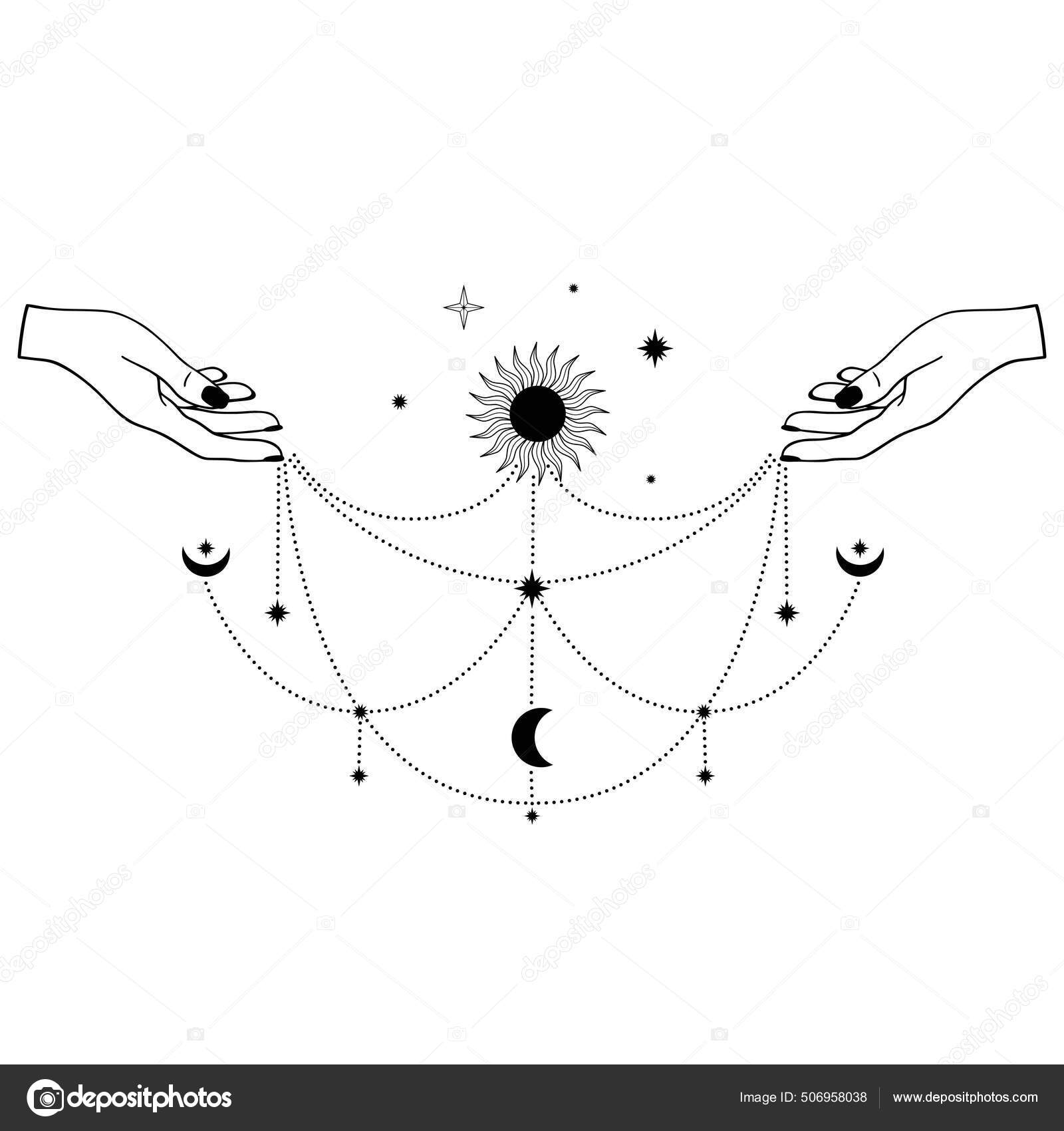 Celestial Line Art - Magical Moon Sun Stars