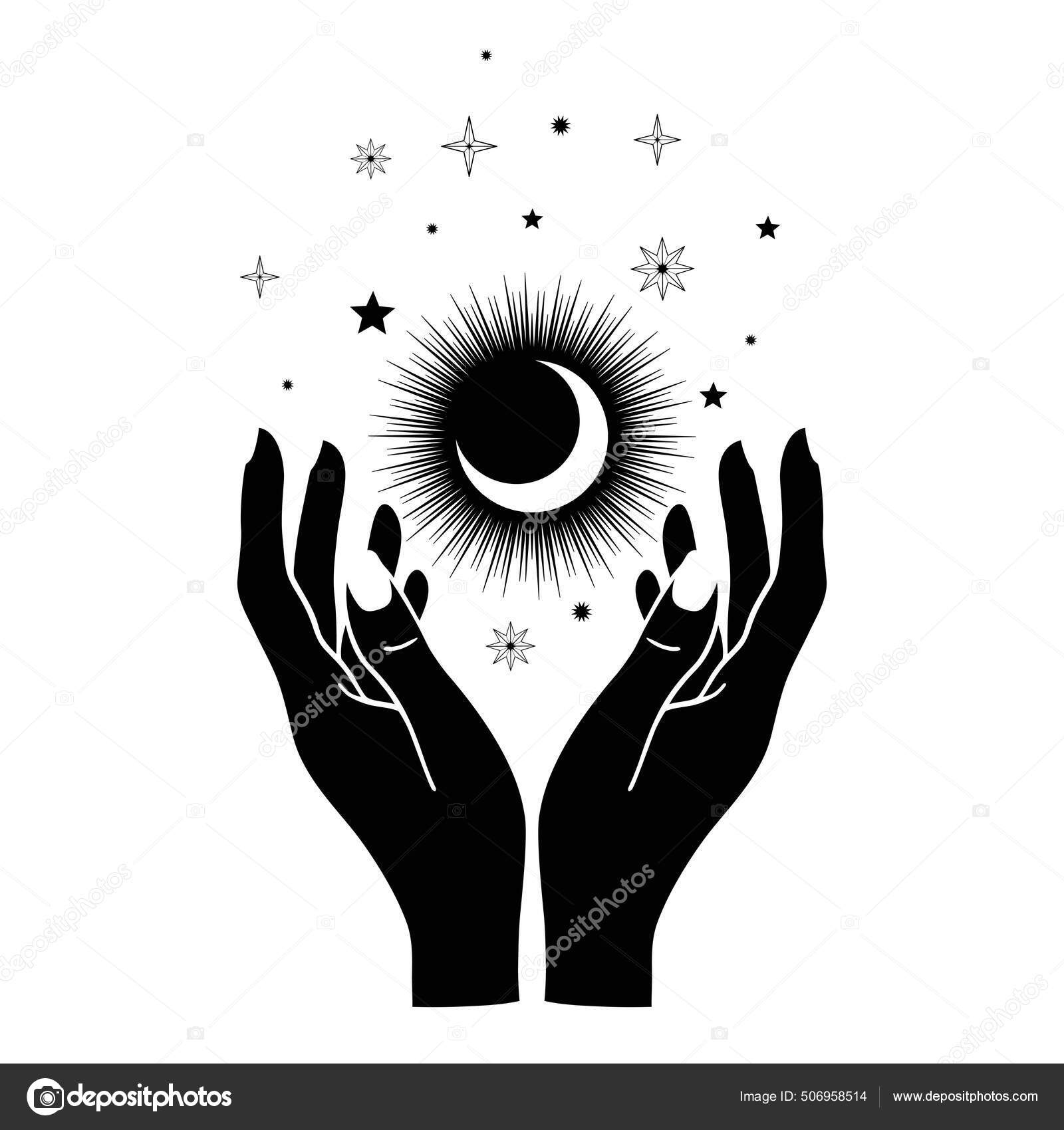 mains de femme magique avec phases de lune. alchimie talisman céleste magie  mystique ésotérique avec main de femme. objet d'occultisme spirituel.  illustrations vectorielles dessinées à la main isolées 11855863 Art  vectoriel chez