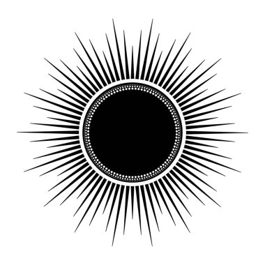 Sanat eserlerinde el çizimi mistik güneş. Ruhsal sembol gökyüzü. Sihirli tılsım, antika tarzı, boho, dövme, logo. Vektör illüstrasyonu beyaz arkaplanda izole edildi.