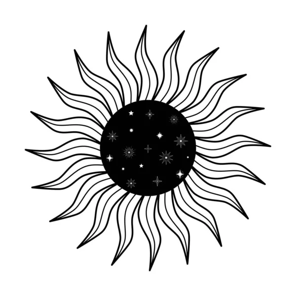 手工画线艺术中的神秘太阳 灵性象征着天国 神奇的护身符 古董风格 Boho 在白色背景上孤立的向量图 — 图库矢量图片