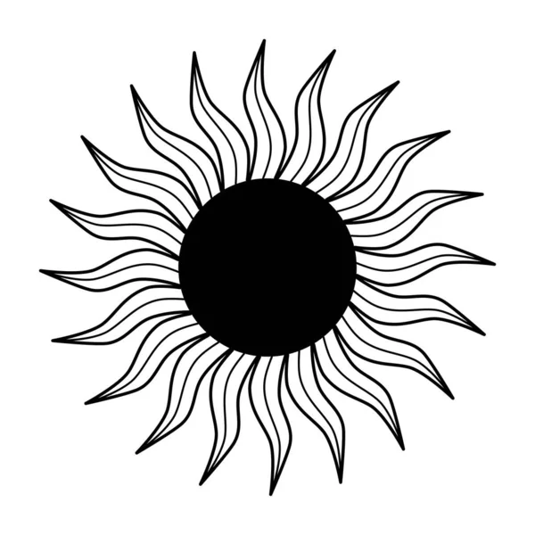 Hand Drawn Mystical Sun Line Art Spiritual Symbol Celestial Space — Stock Vector