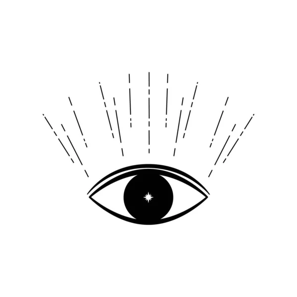 Çizimi Mistik Göz Çizgi Sanatında Yıldız Ruhani Sembol Sihirli Ikon — Stok Vektör