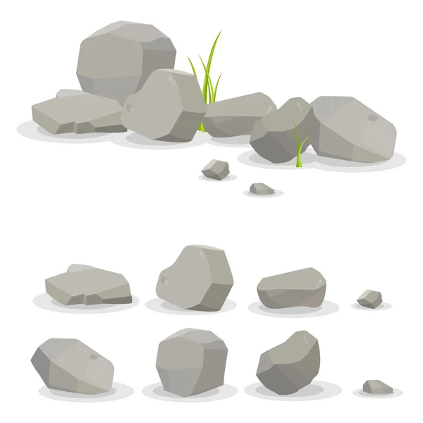 Rocks and stones. Rocks and stones single or piled for damage and rubble for game art architecture design — Stock Vector