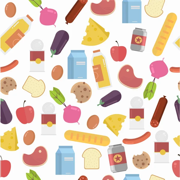 Grocery Seamless pattern with food, beverages elements. Flat design. Vector Illustration — Stock Vector