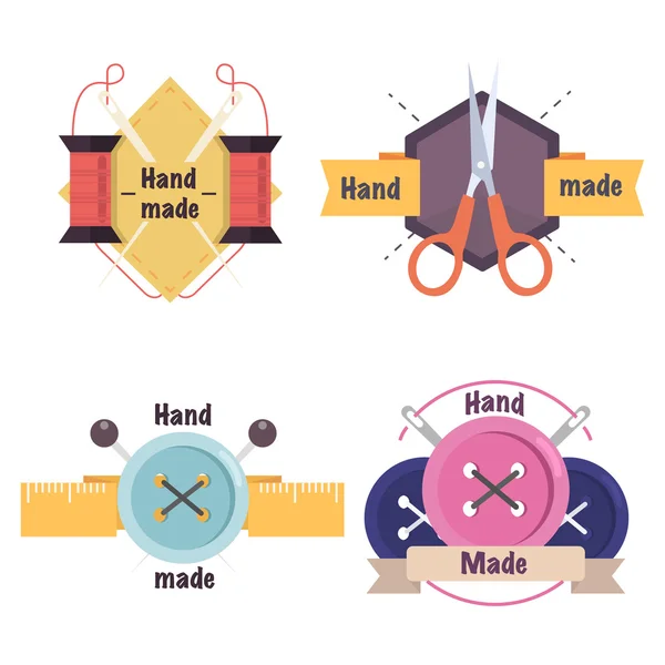 Logo d'atelier fait main pour couture, artiste fait main ou entreprise de tricotage.Illustration vectorielle plate — Image vectorielle