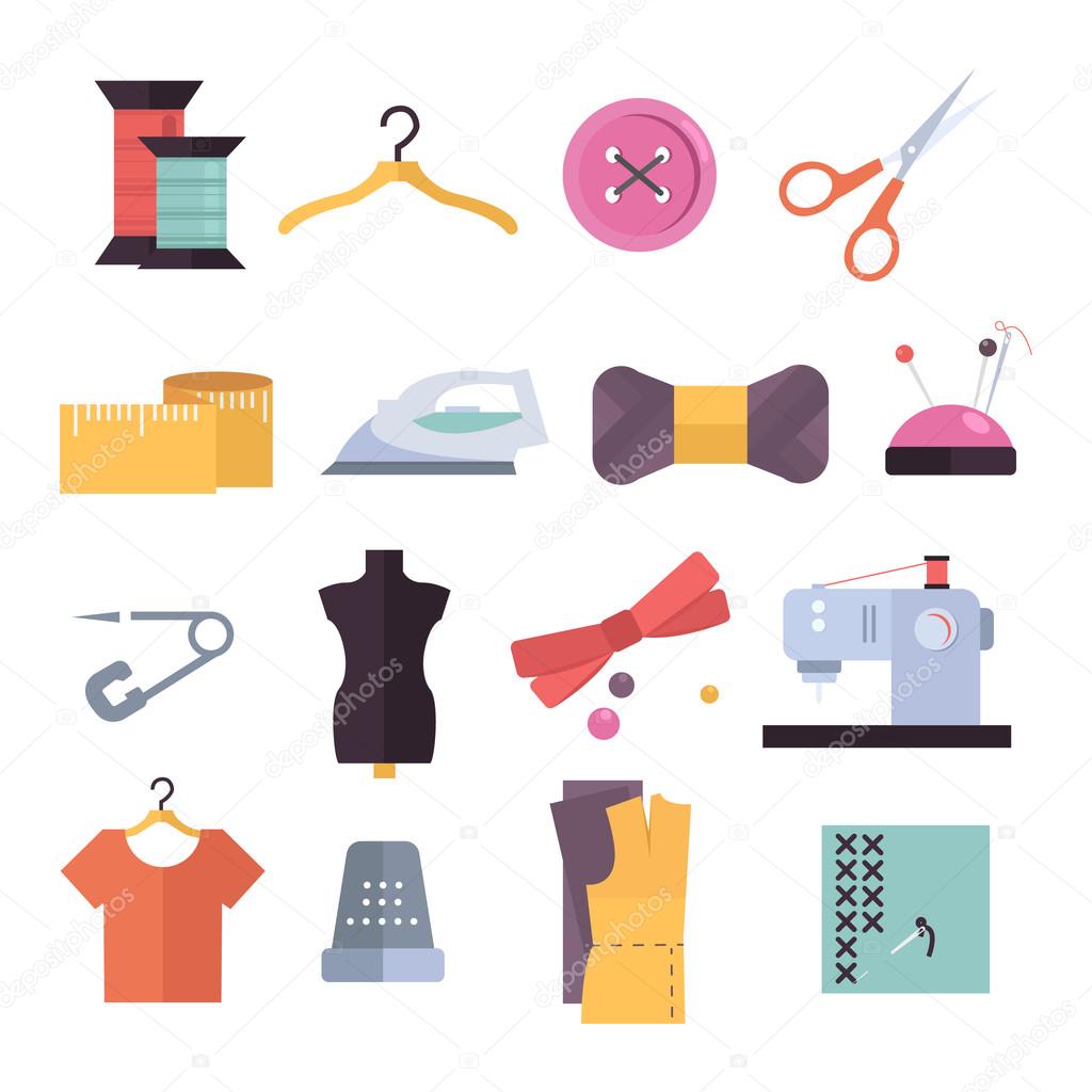 Knitting, sewing and needlework flat icons.